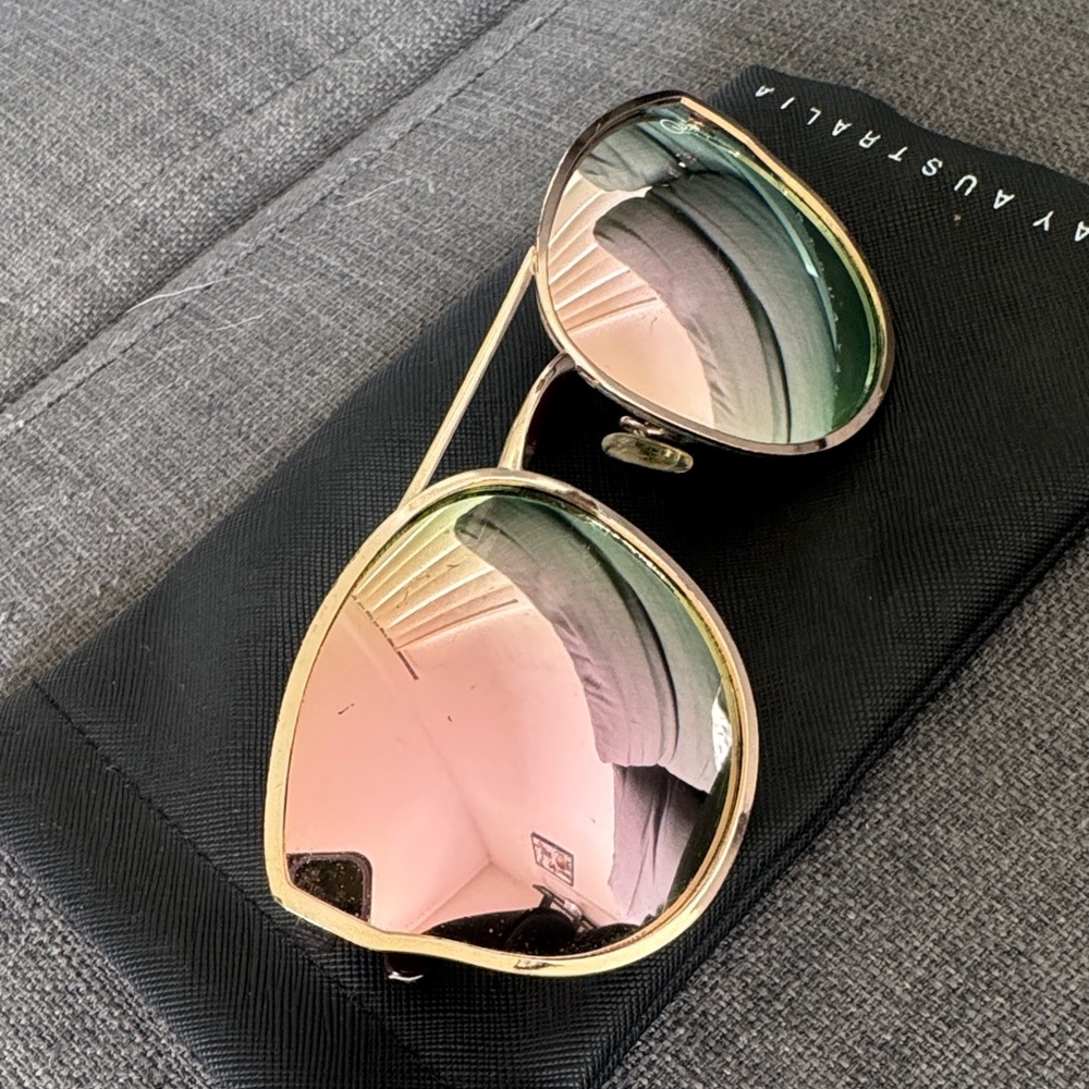 Quay Australia Gold Sunglasses with Pink and Green Lenses